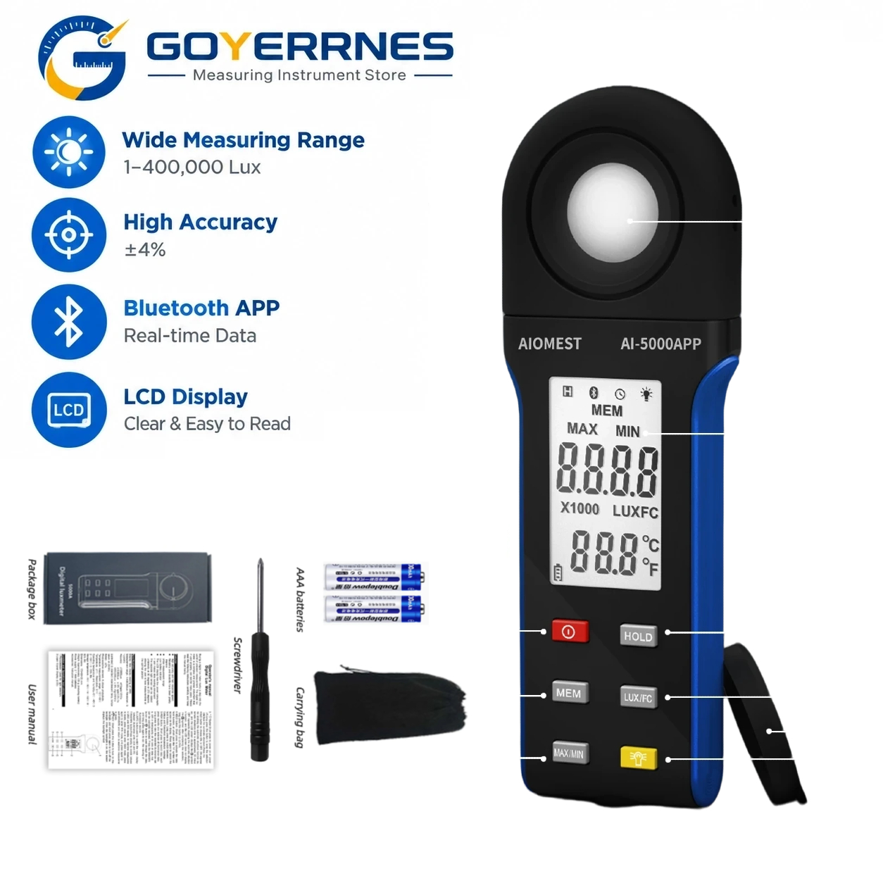 Photography Lighting Meter - Misuratore di Luminosità Digitale 1-400000 Lux